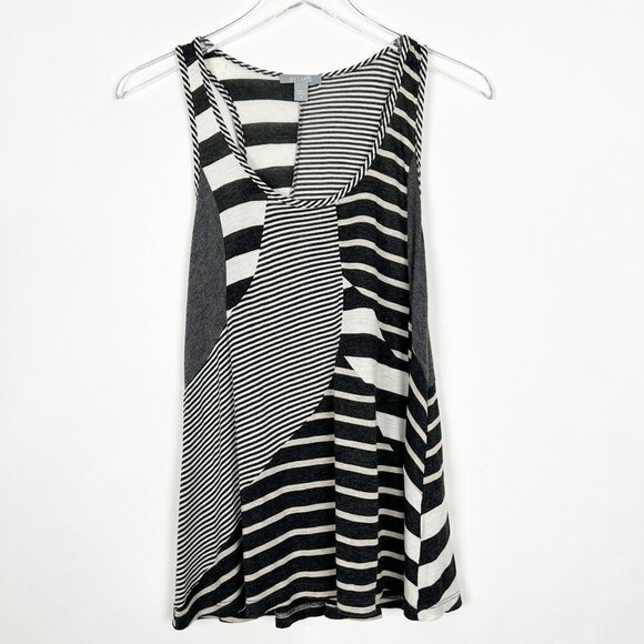 dELiA*s Tank Top Size M Black Cream Linen Blend Abstract Multi Striped Print - Picture 9 of 9